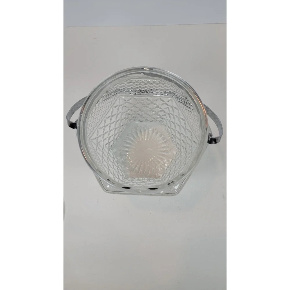 Vintage Anchor Hocking Wexford Ice Bucket  w/Lid & Chrome Handle Cut Glass